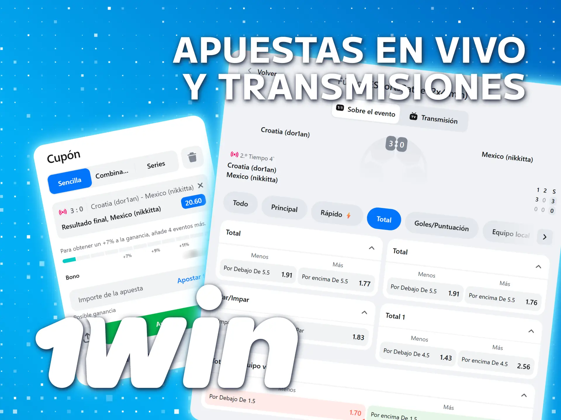 Haga apuestas en vivo y vea deportes en 1win.