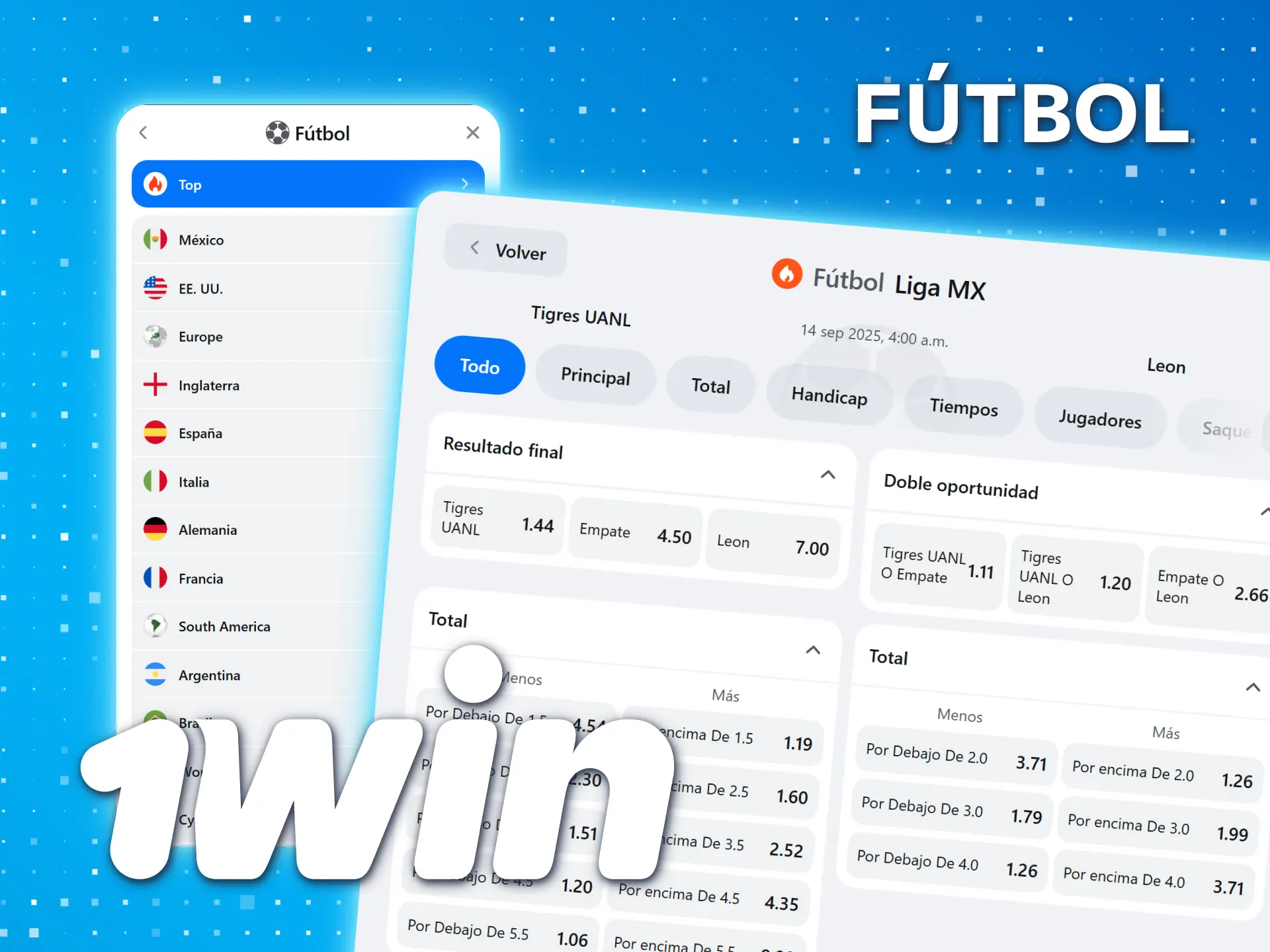 Realice apuestas de fútbol en la plataforma oficial de 1win.