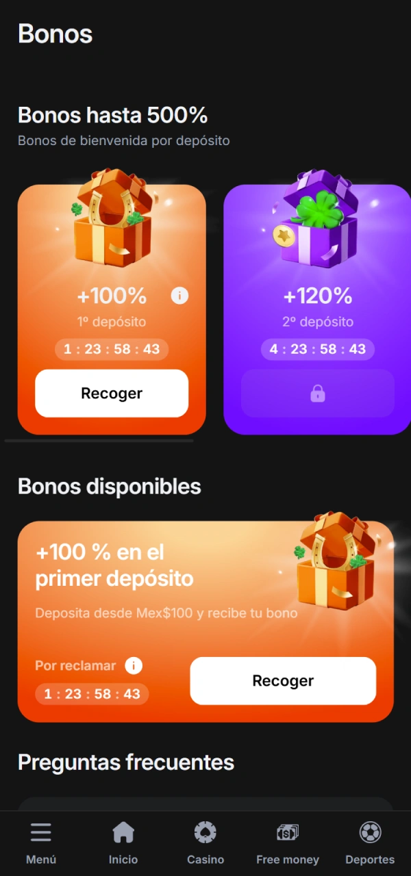 Elija su bono especial de registro de 1win México.