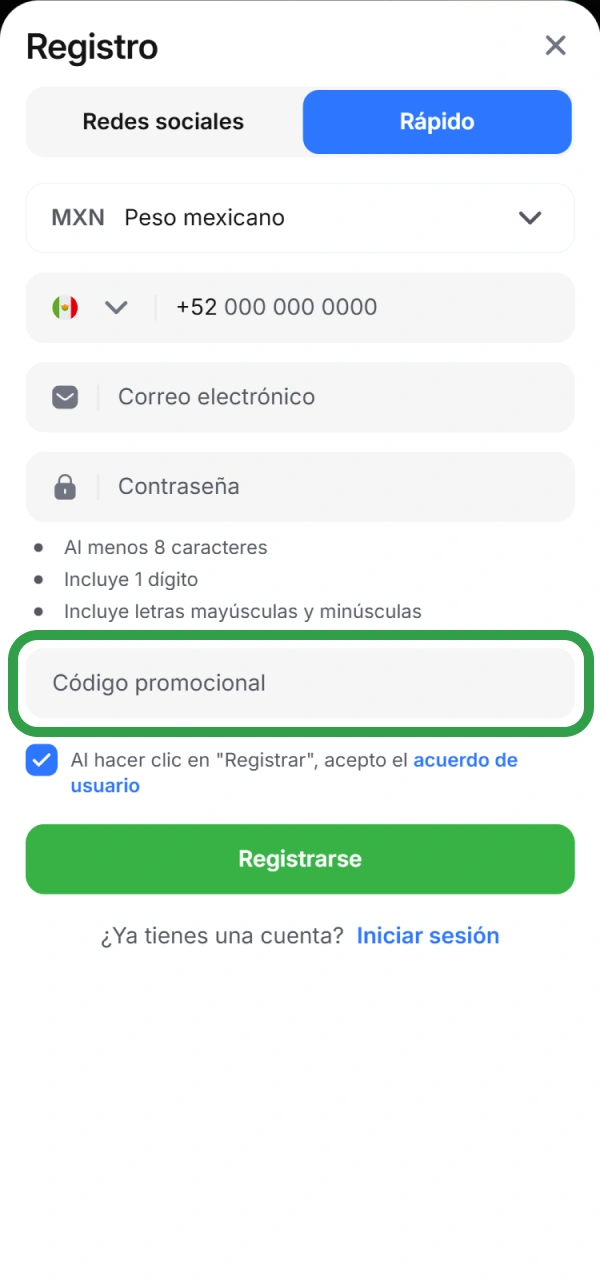 Ingrese el código promocional de registro para el bono 1win.