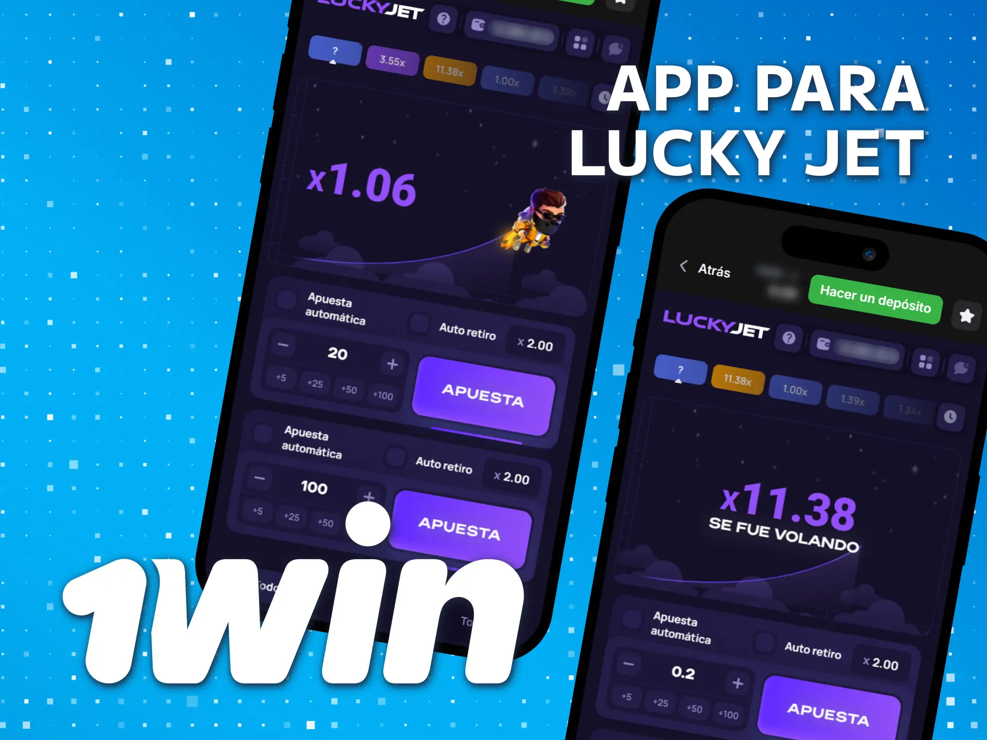 Acceda a Lucky Jet 1win México vía app móvil.