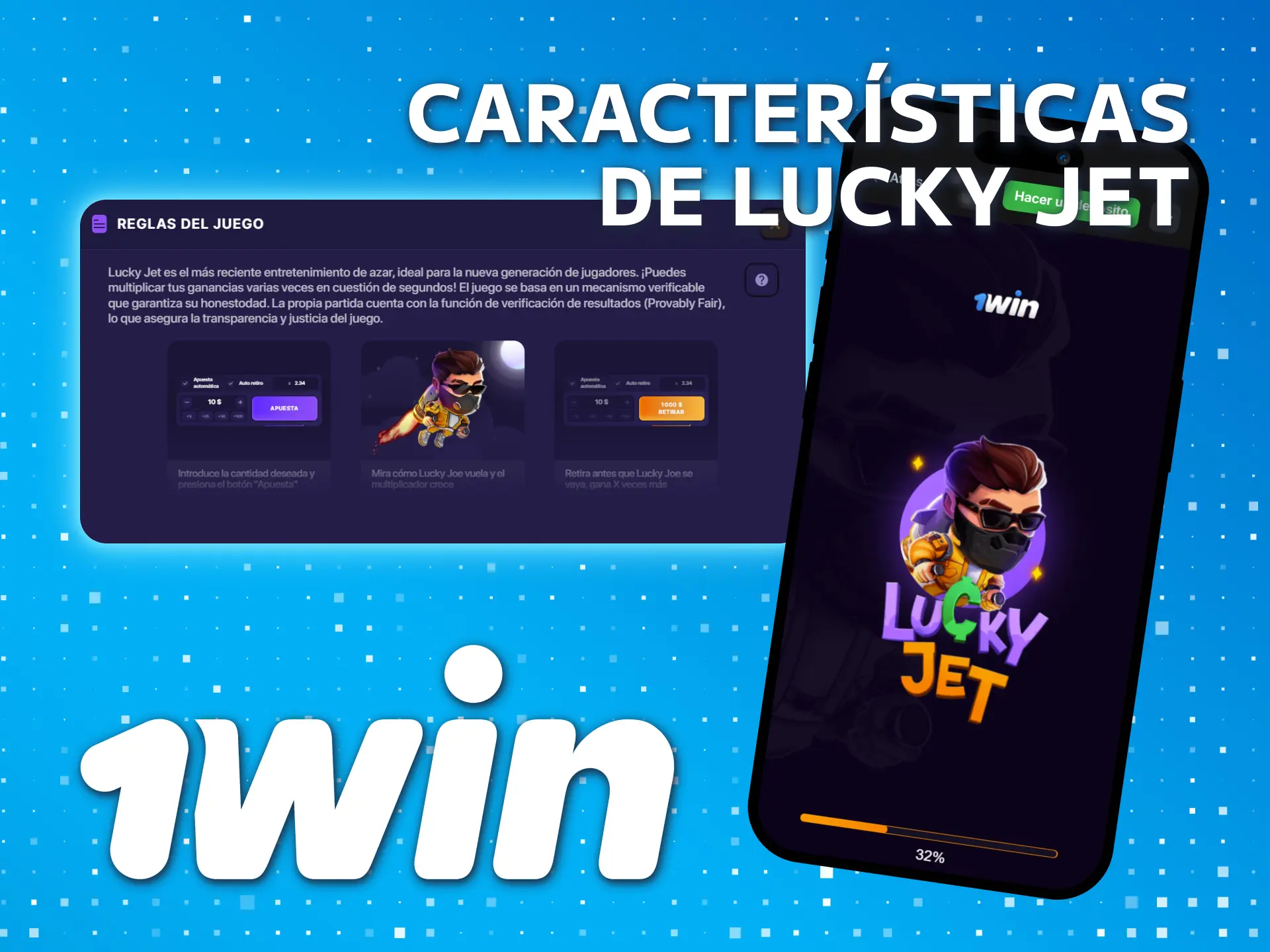Descubre las características del juego Lucky Jet de 1win México.