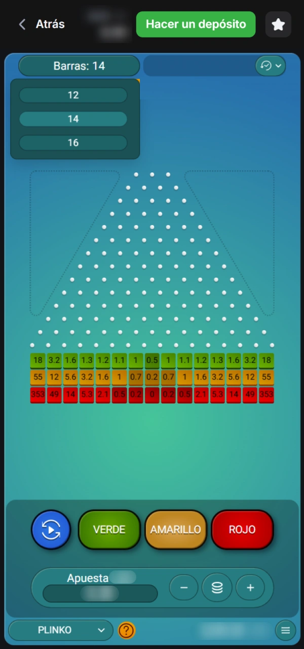 Ajuste los niveles de riesgo de Plinko en 1win México.